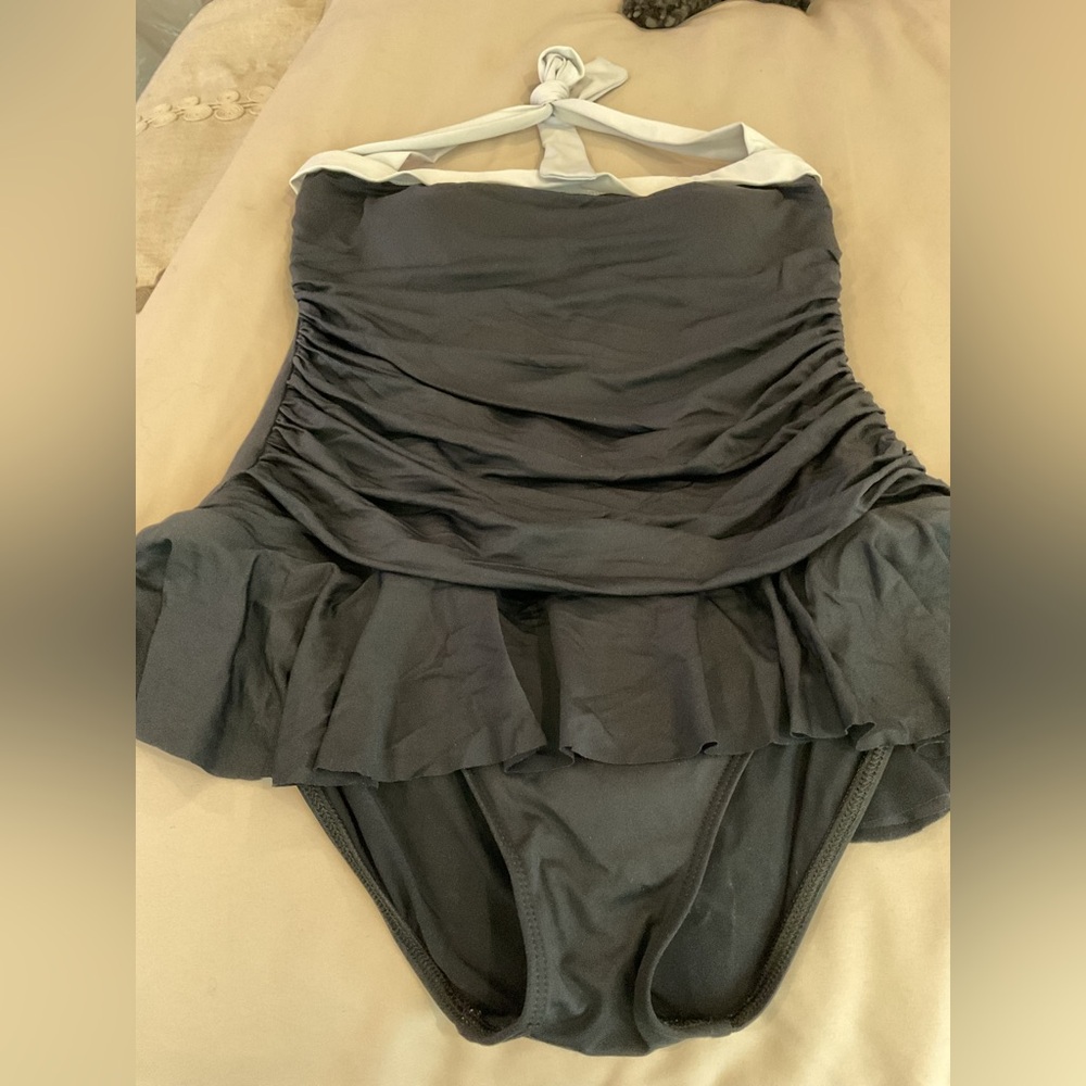 Ralph Lauren Bel Air Skirted Bandeau One Piece Black Bathing Suit